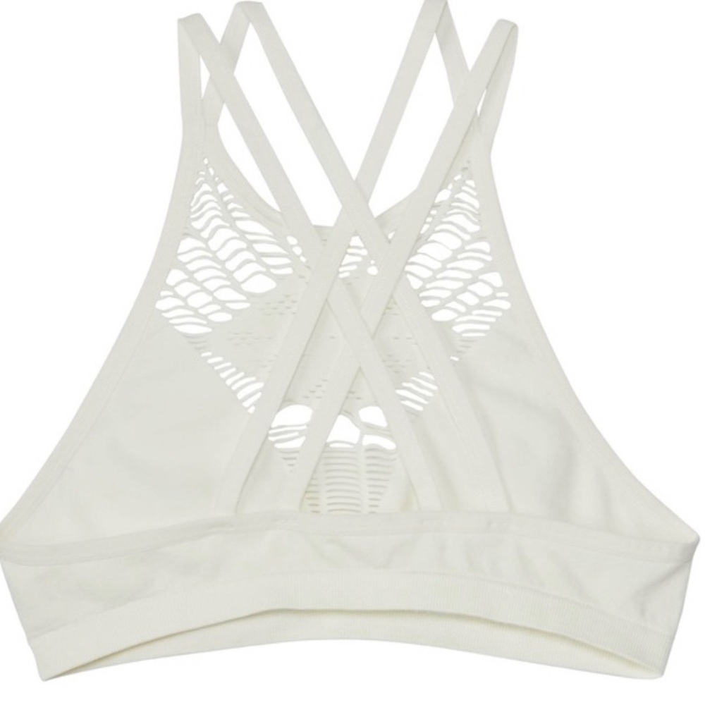 New Women’s Small / Medium Ivory Laser Cut Cross Back Bralette - Picture 4 of 5